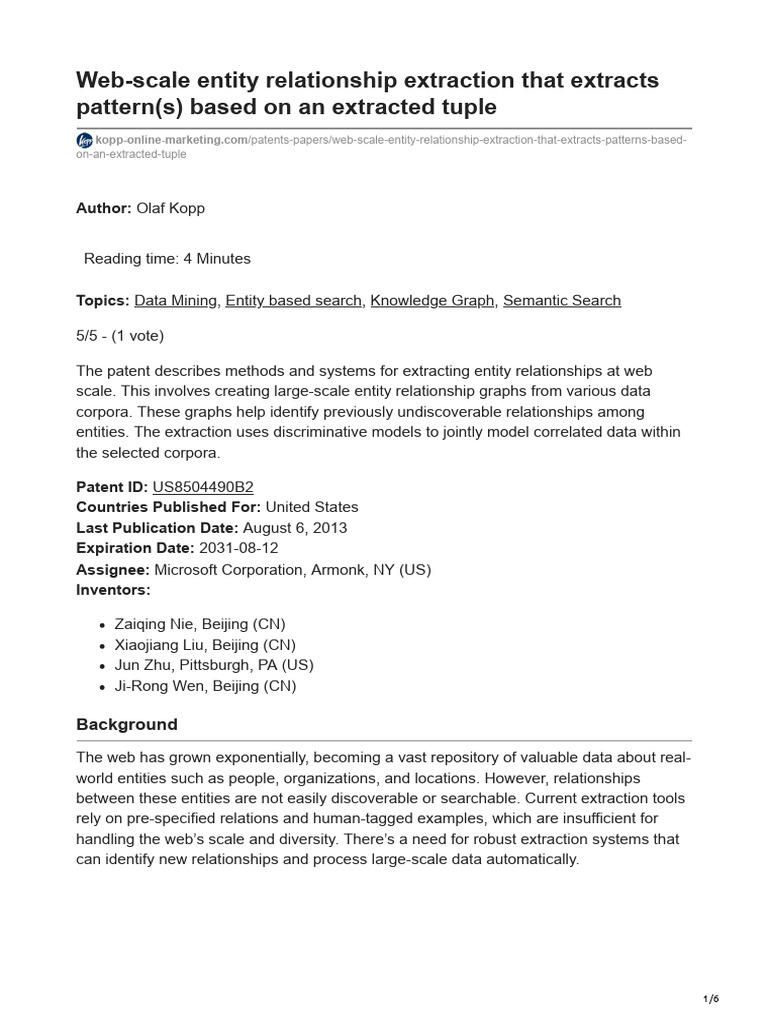 Web-Scale Entity Relationship Extraction That Extracts Patterns Based ...