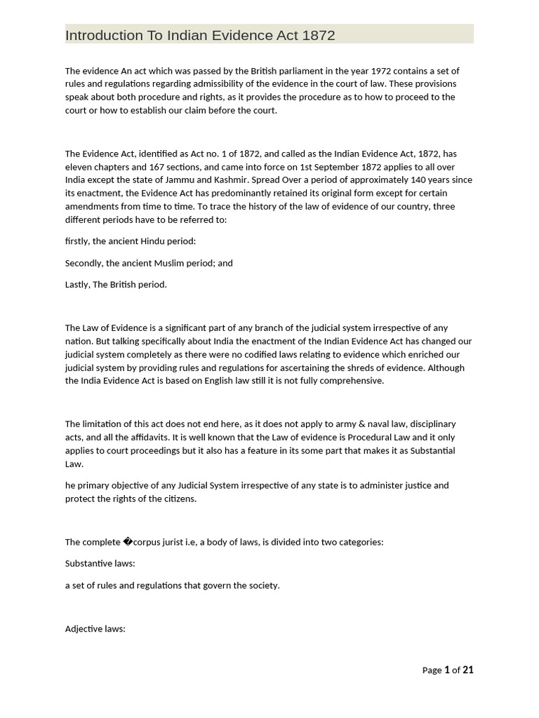 Introduction Of Law Of Evidence Pdf Evidence Law Confession Law