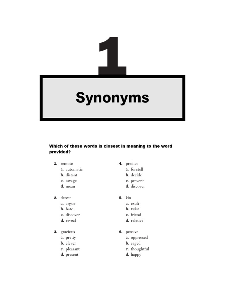 501 Synonym & Antonym Questions 1 | PDF