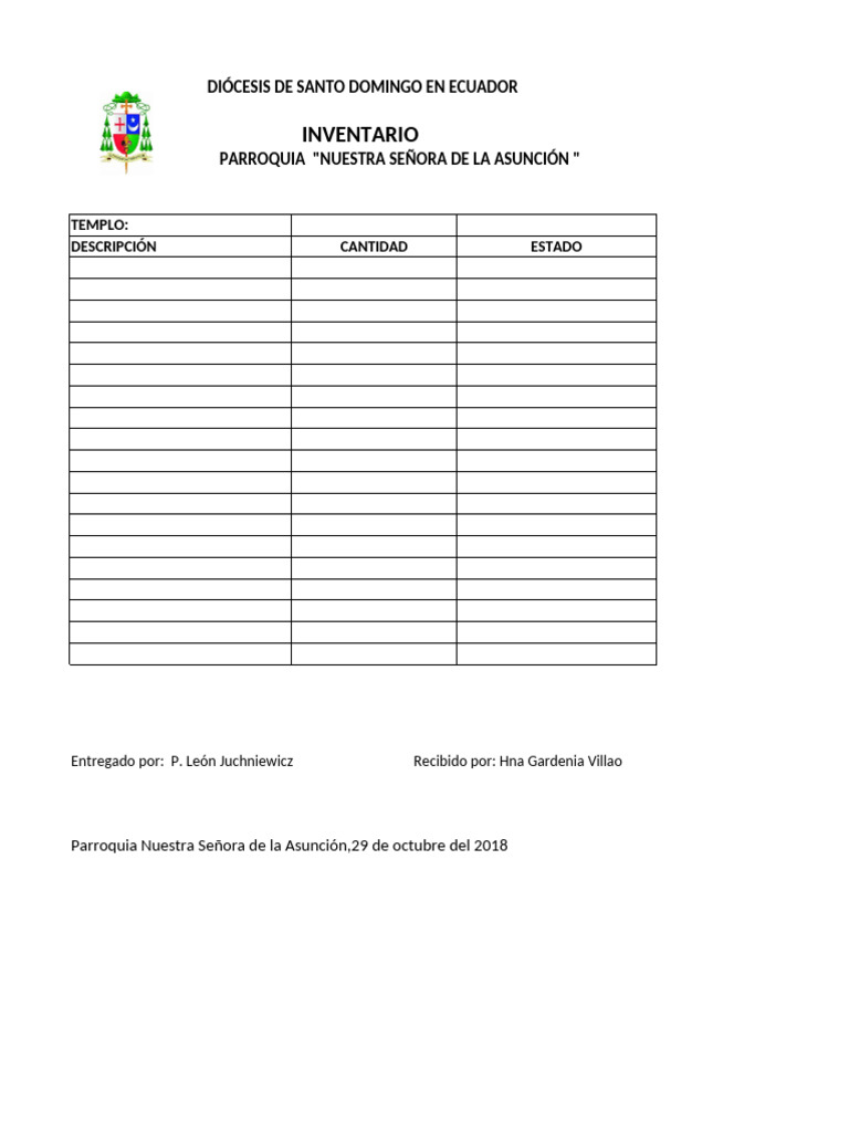 Inventario Parroquia Nuestra Señora | PDF