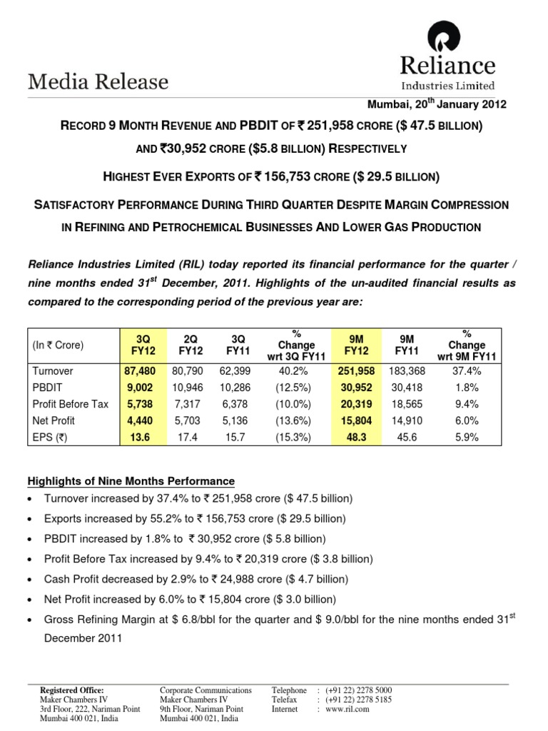 Reliance | PDF
