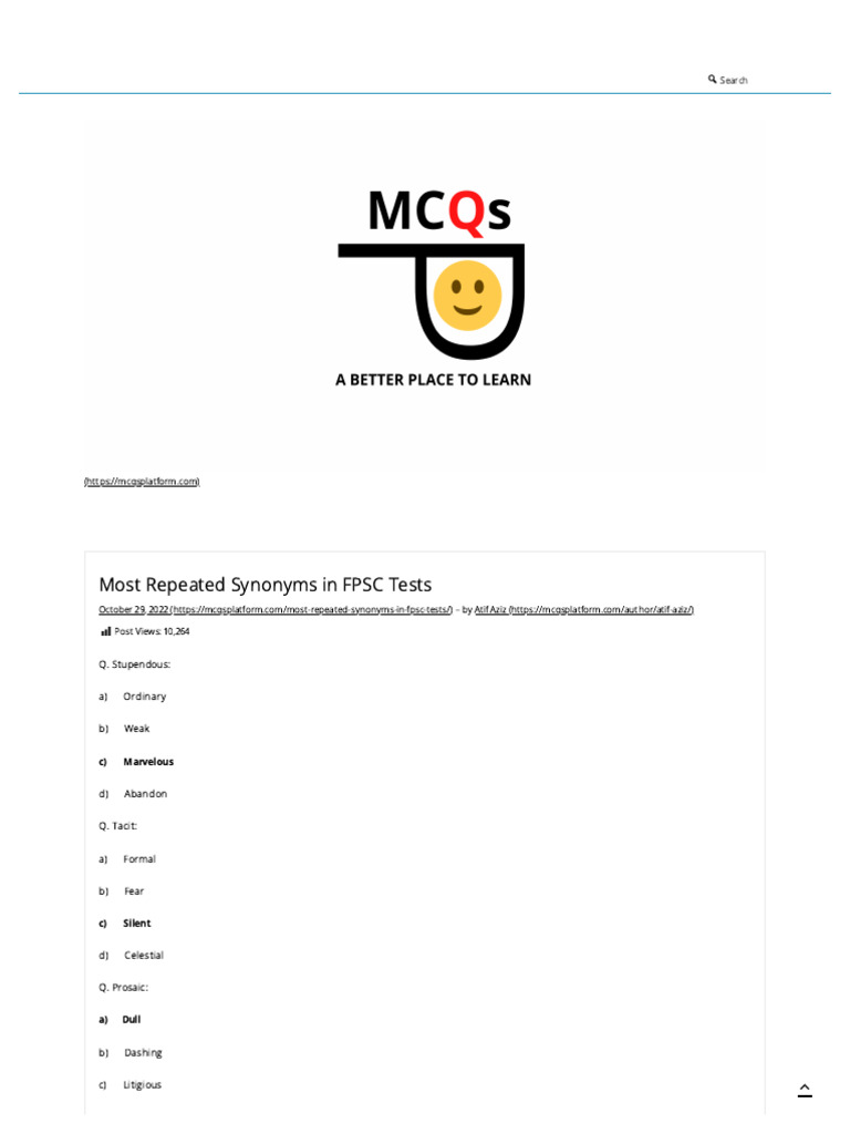 FPSC Synonyms for Exam Prep | PDF | Multiple Choice