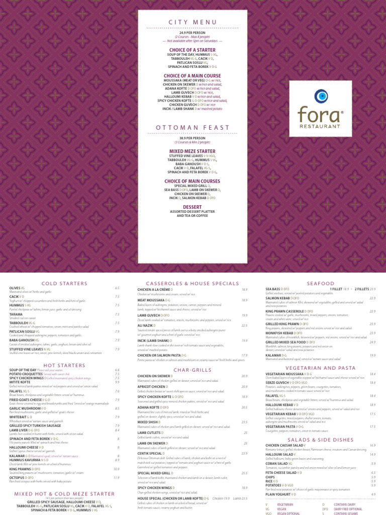 Fora Restaurant City Menu Options | PDF | Turkish Cuisine | Kebab