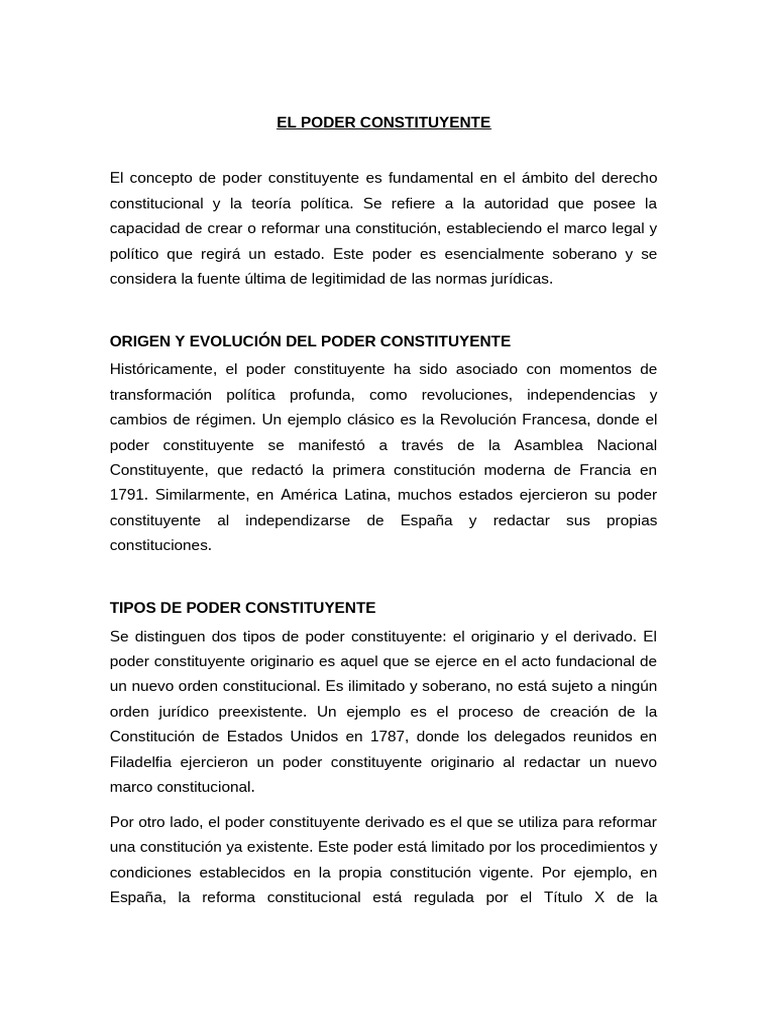 Limitaciones y Tipos del Poder Constituyente | PDF | Constitución ...