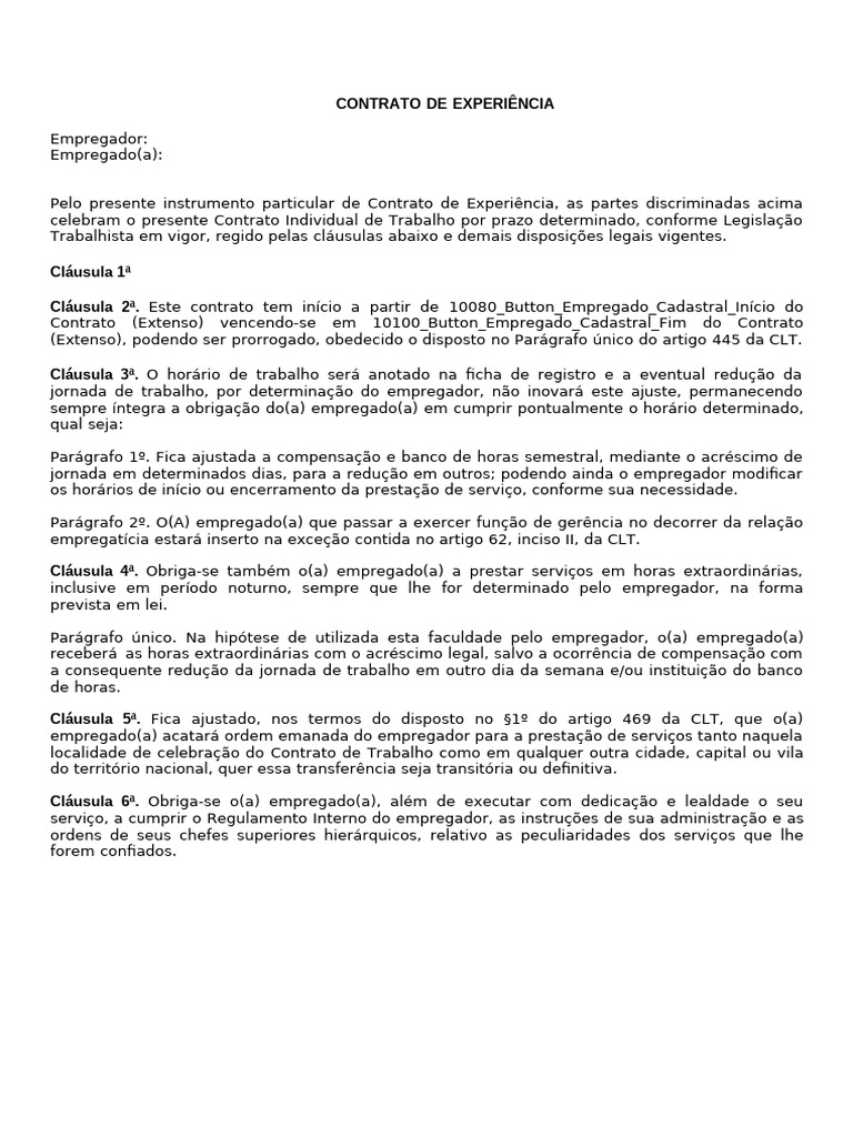 Contrato de Experiência: Cláusulas e Regras | PDF | Expediente ...