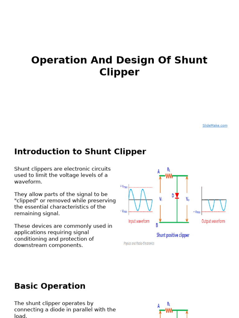 Operation and Design of Shunt Clipper | PDF | Electrical Network | Diode