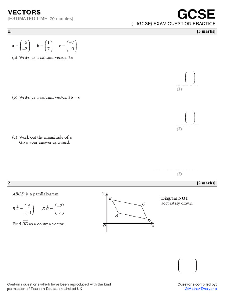 GCSE Vector Exam Question Practice | PDF | Analytic Geometry ...