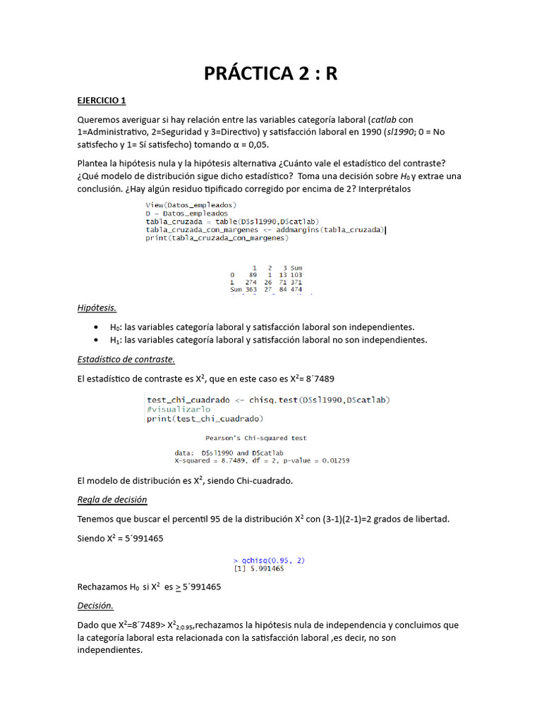 Practica 2 R | PDF | Prueba de hipótesis estadísticas | Evidencia