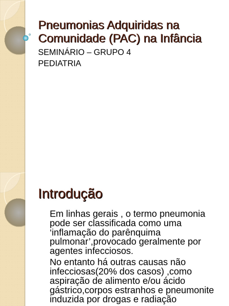 Pneumonias Adquiridas na Comunidade na Infância | PDF | Pneumonia ...