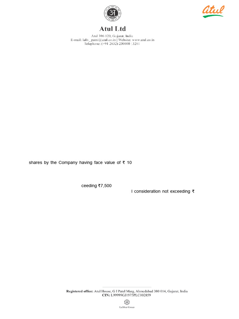 Atul - CTC Buy-Back Resolution | PDF | Equity (Finance) | Securities ...