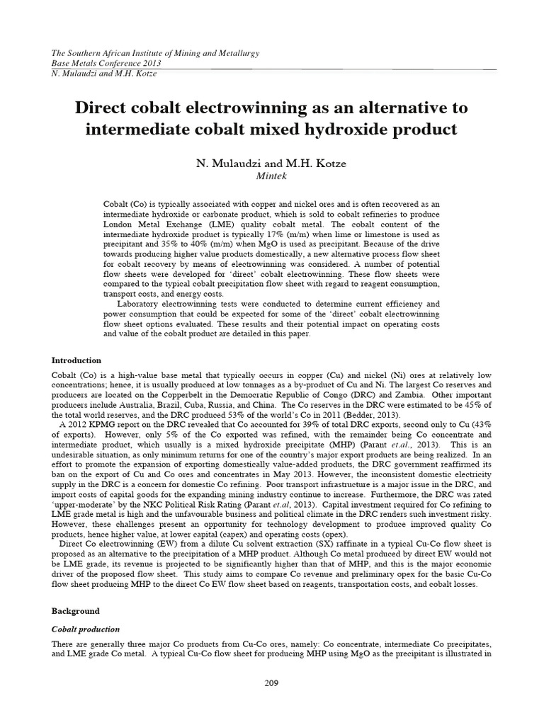 Direct Cobalt Electrowinning Process Analysis | PDF | Cobalt | Cathode