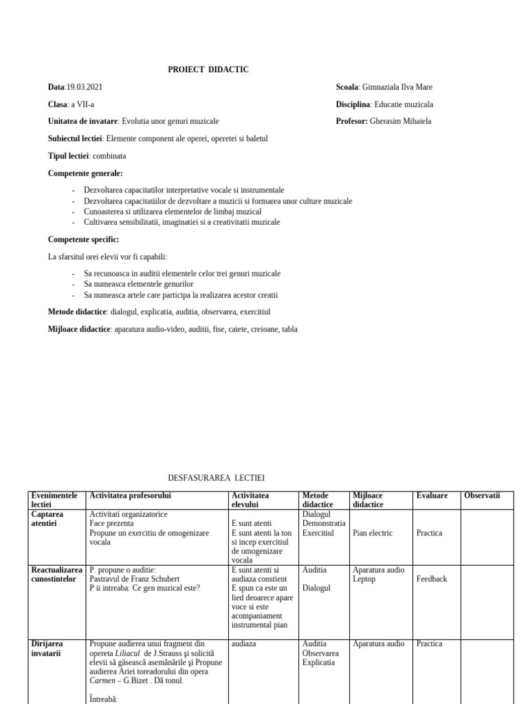 Proiect Didactic | PDF