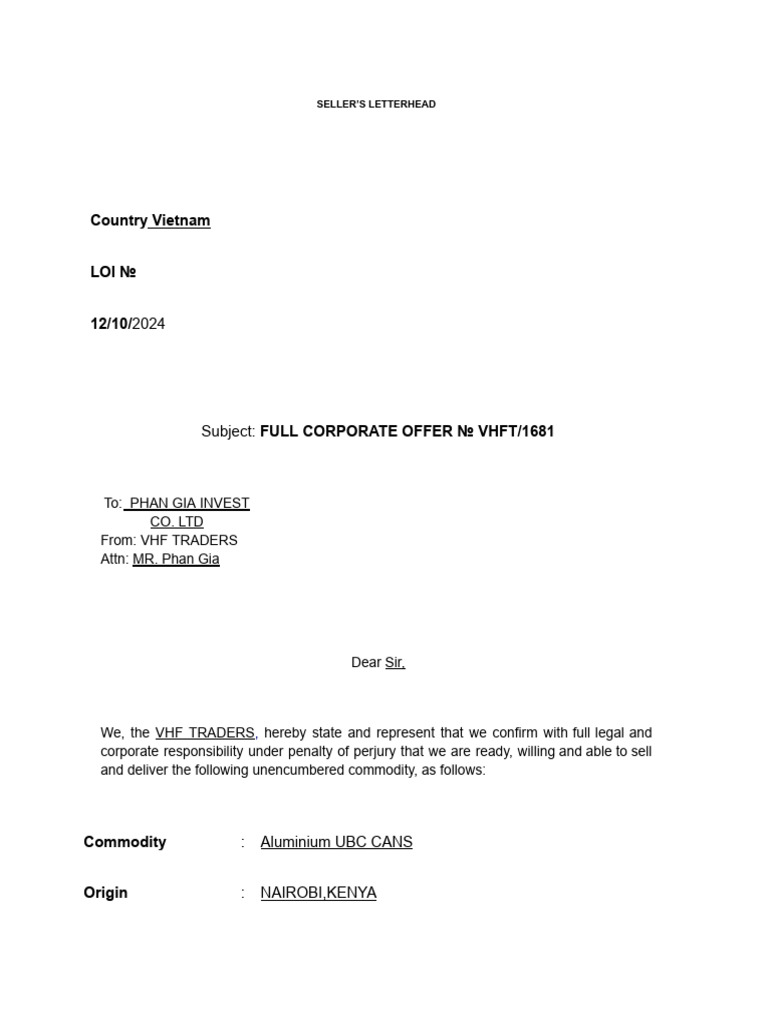 Aluminium UBC Cans Full Corporate Offer | PDF | Business Law | Business