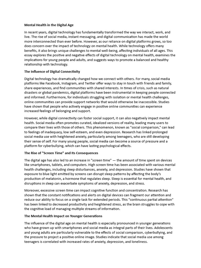 Mental Health in the Digital Age | PDF | Social Media | Popular Culture ...
