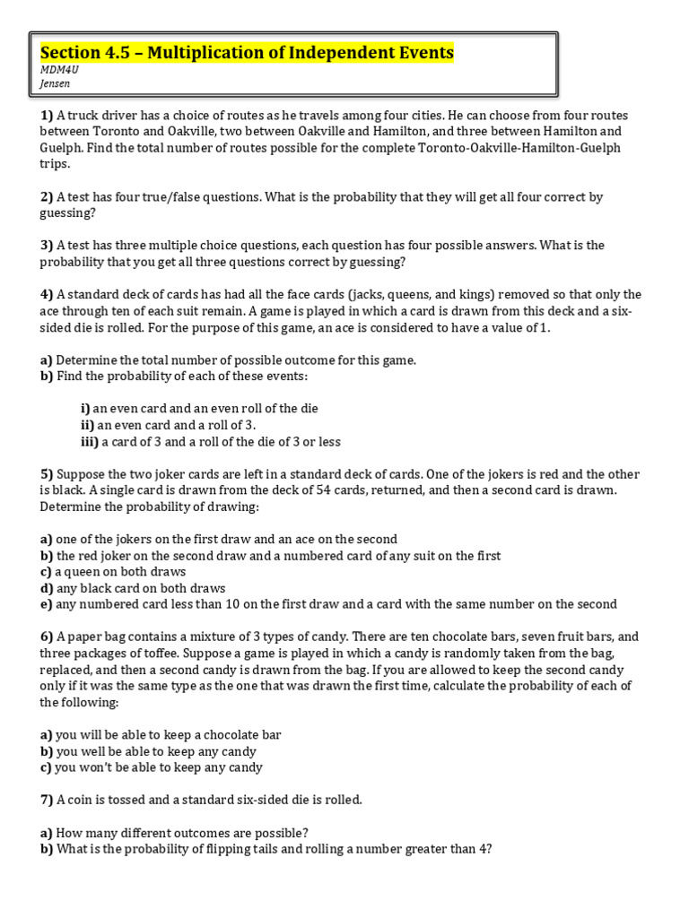 Section 4.5 - Multiplication of Independent Events | PDF | Probability ...
