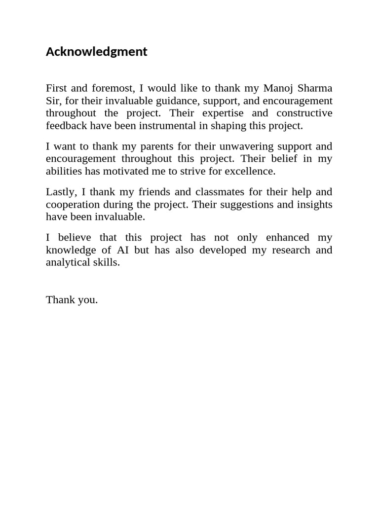 Acknowledgment for AI Project | PDF | Artificial Intelligence ...