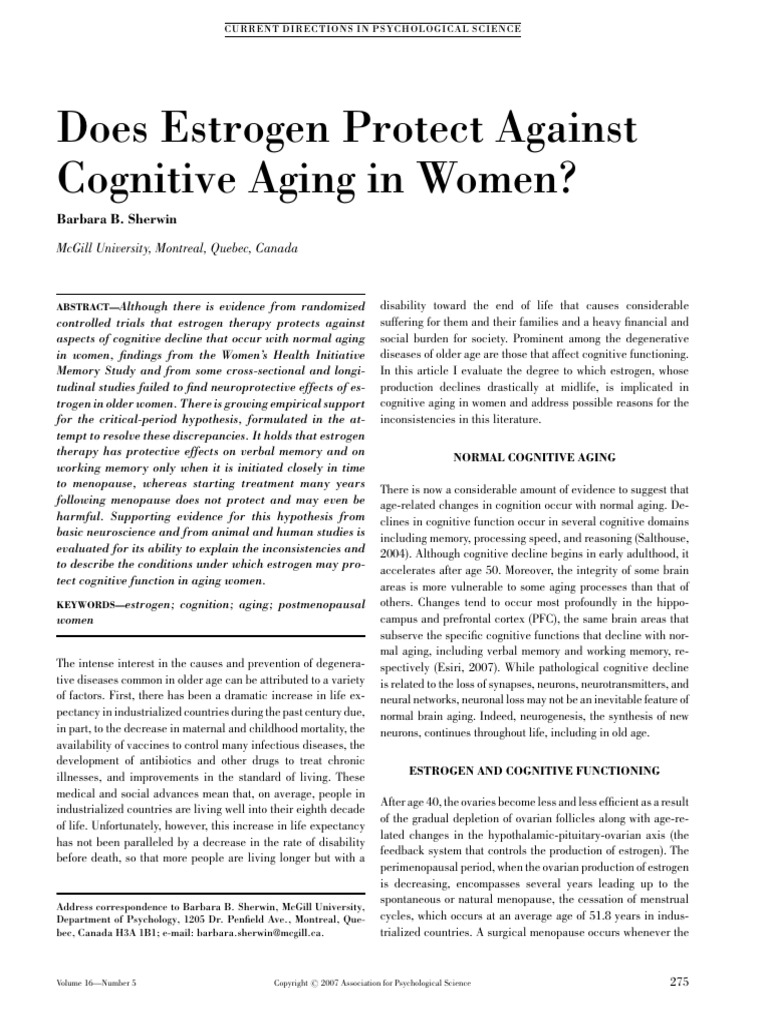 Does Estrogen Protect Against Cognitive Aging in Women? | PDF ...