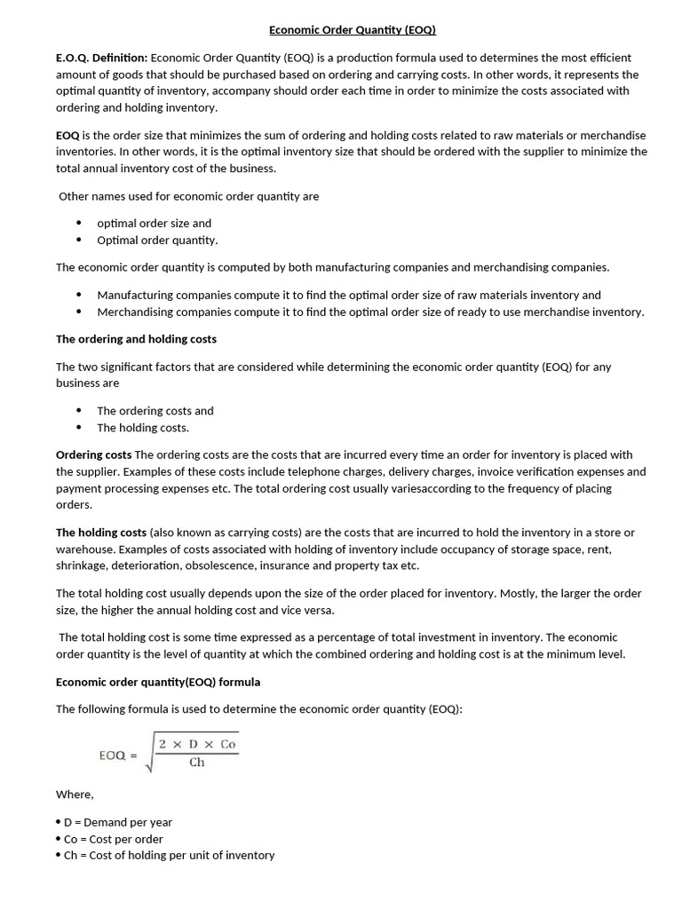 Understanding Economic Order Quantity (EOQ) | PDF | Inventory ...