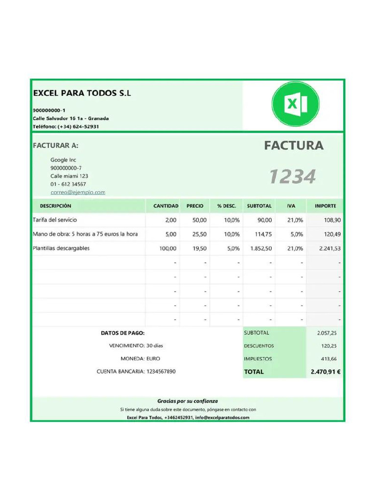 Ejemplo Formato de Factura Iva y Descuentos Diferenciados 768x845 | PDF