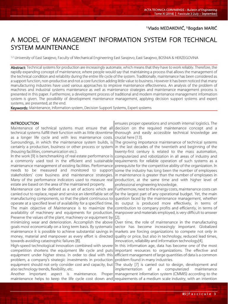 Management Information System for Maintenance | PDF | Reliability ...