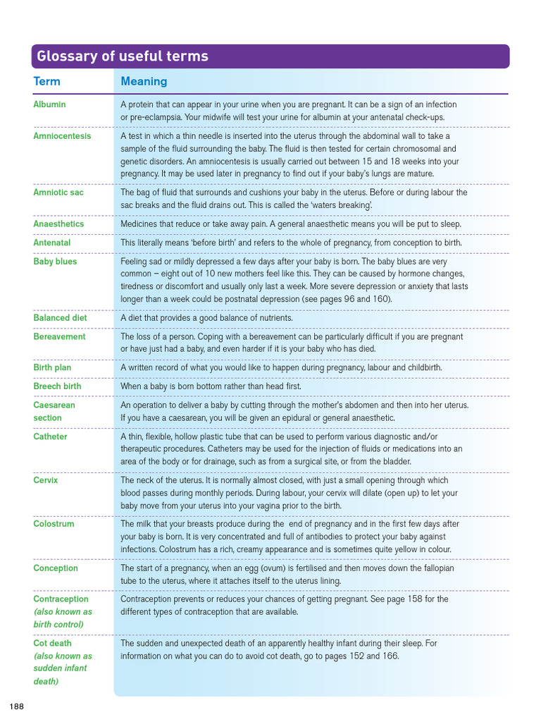 Pregnancy Terms Glossary | PDF | Pregnancy | Childbirth
