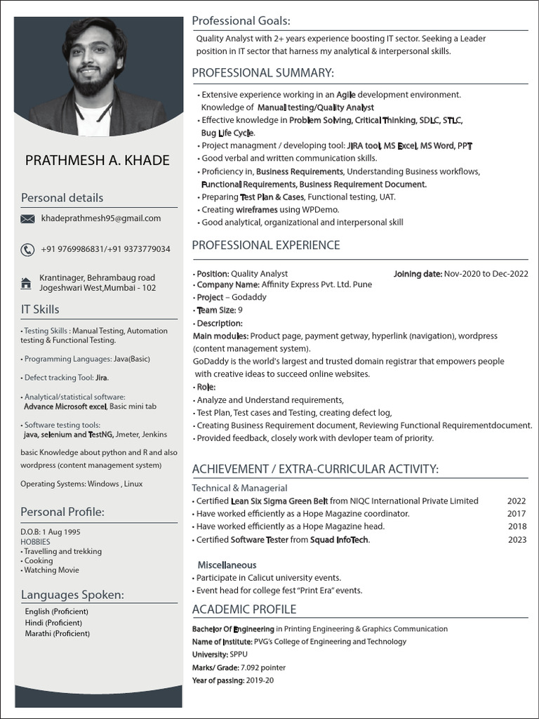 Prathmesh SW Tester C.V | PDF | Software Testing | Systems Engineering