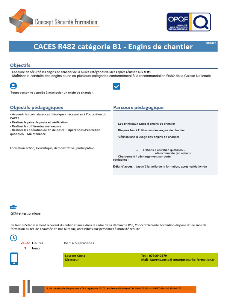 CSF Formation Caces R482 Cat B1 Engins de Chantier | PDF