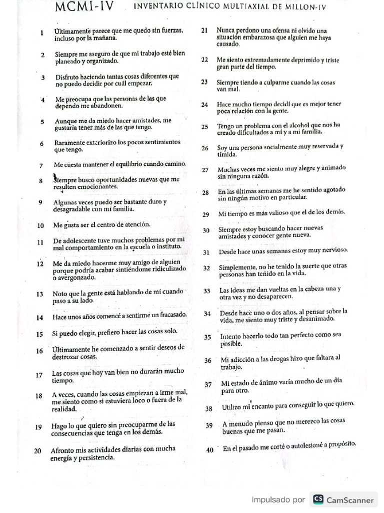 Cuaderno de Preguntas MCMI-IV | PDF