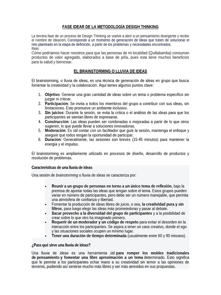 Ideación en Design Thinking: Brainstorming | PDF | Lluvia de ideas ...