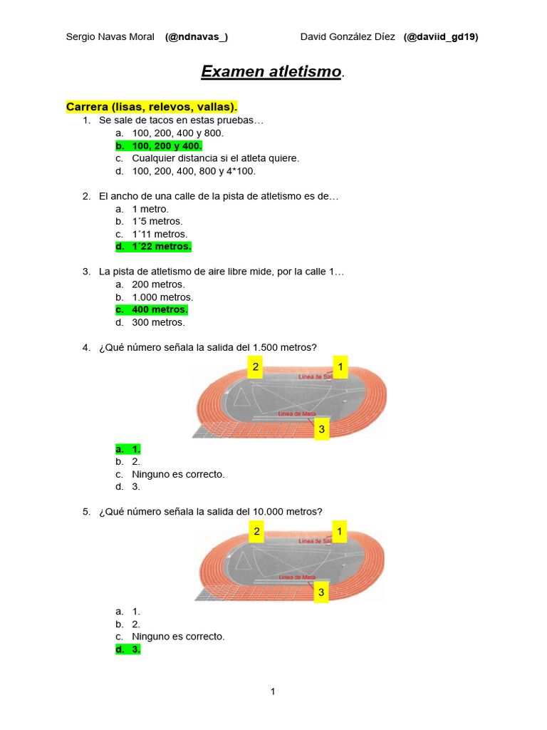 Examen sobre Pista de Atletismo 300m | PDF | Deporte del atletismo ...