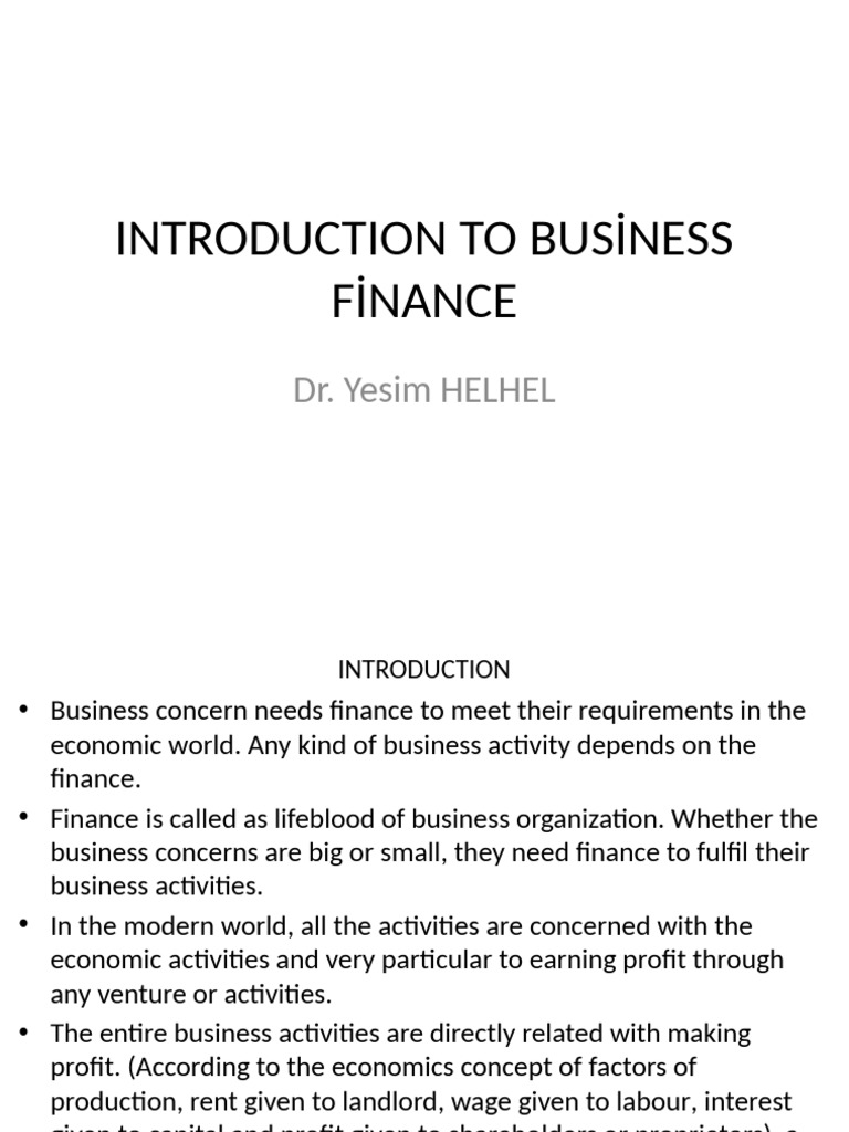 Introduction to Business Finance Basics | PDF | Financial Markets ...