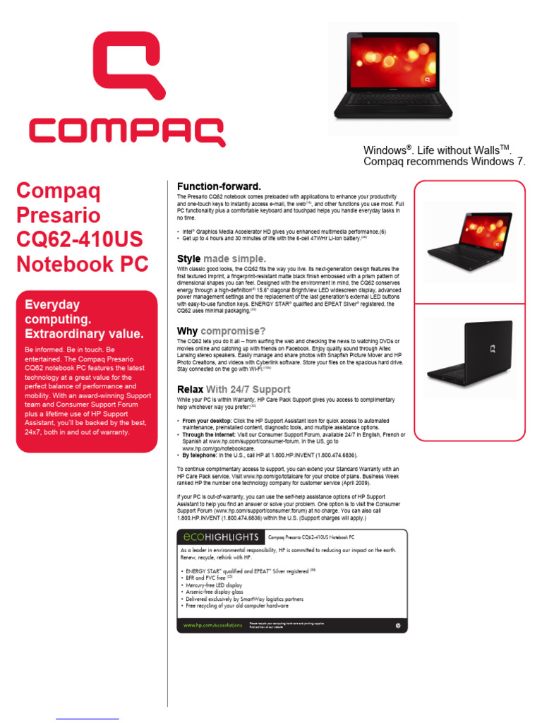 Compaq Presariopresario cq62410 | PDF | Laptop | Hewlett Packard
