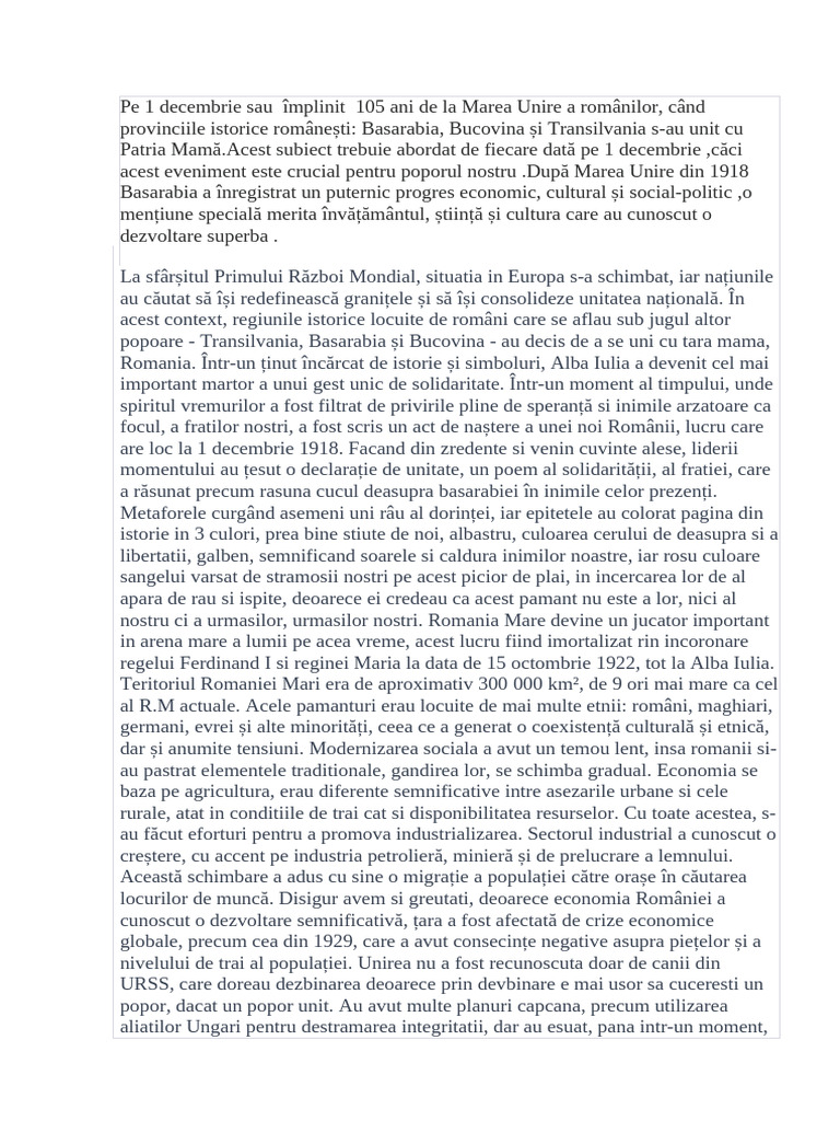 Marea Unire Articol | PDF