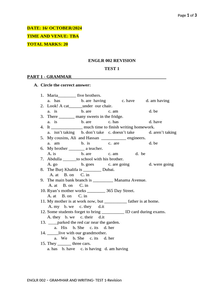 ENGLR 002 G&W T1 REVISION Without Answer Key | PDF