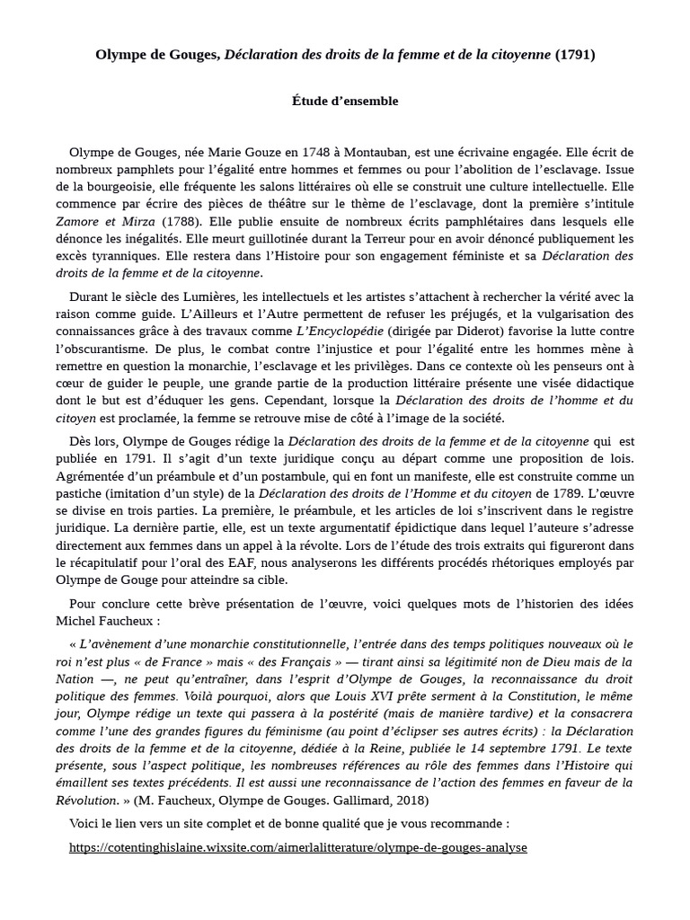 Olympe de Gouges et son manifeste féministe | PDF
