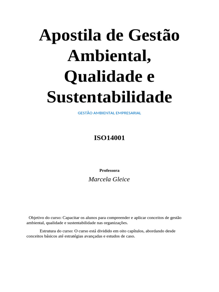 Gestão Ambiental e Sustentabilidade ISO 14001 | PDF | Gestão de ...