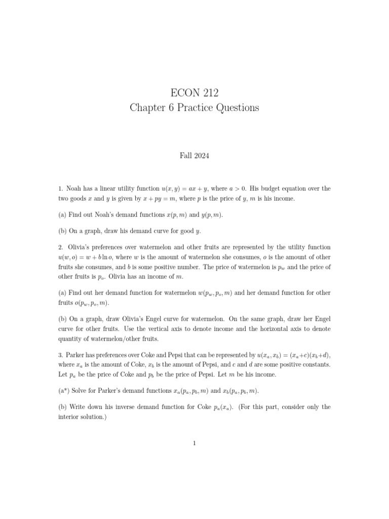 ECON 212 Chapter 6 Demand Functions | PDF | Demand | Consumer Behaviour