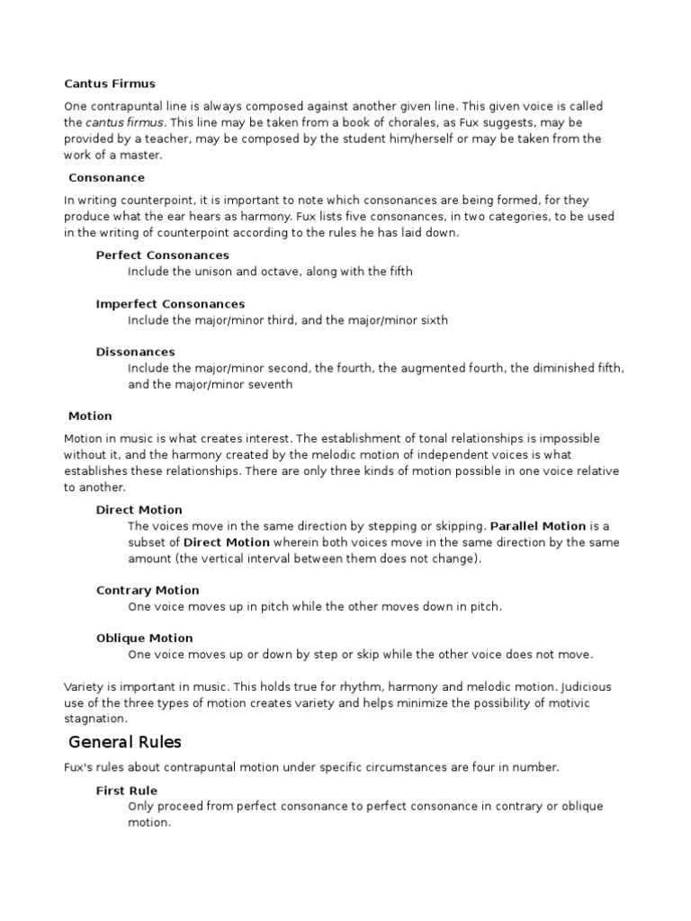 Counterpoint Rules and Cantus Firmus | PDF | Harmony | Interval (Music)