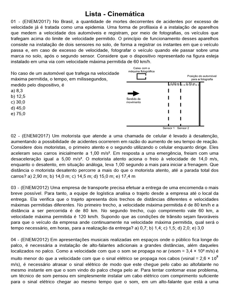 Questões de Cinemática para ENEM e Vestibulares | PDF | Canhão | Carro