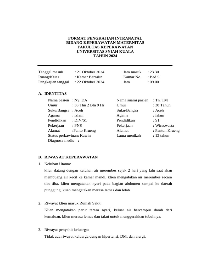 Pengkajian Intranatal Keperawatan Maternitas | PDF | Sains & Matematika