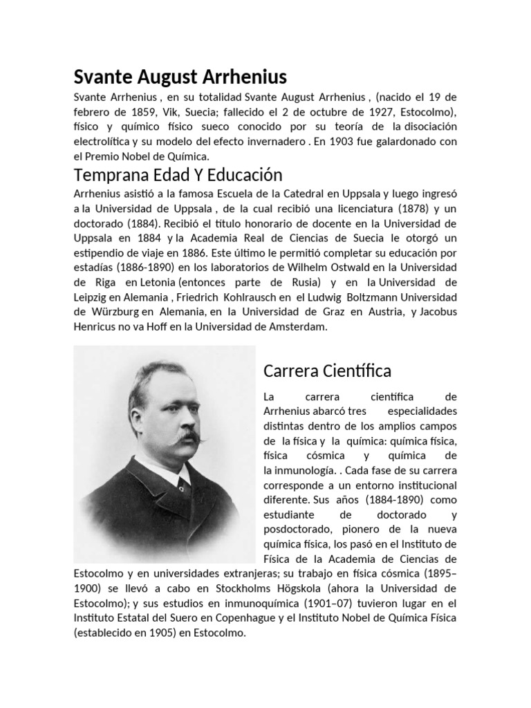 Biografia Arrhenius | PDF | Guerra mexicano-estadounidense | Ciencias ...