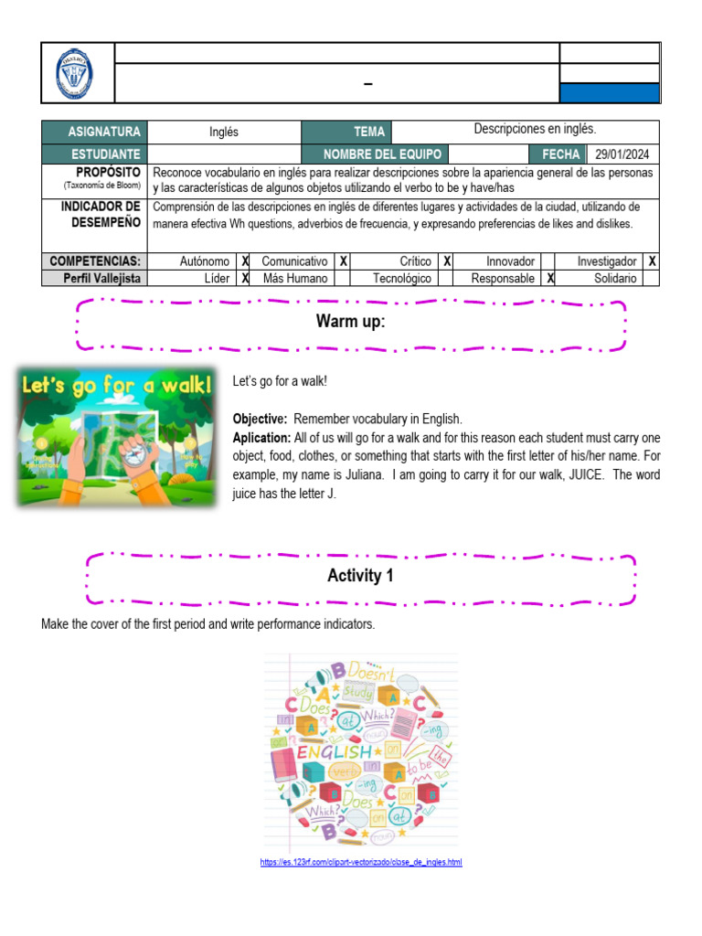 Descripciones en inglés para 4° grado | PDF