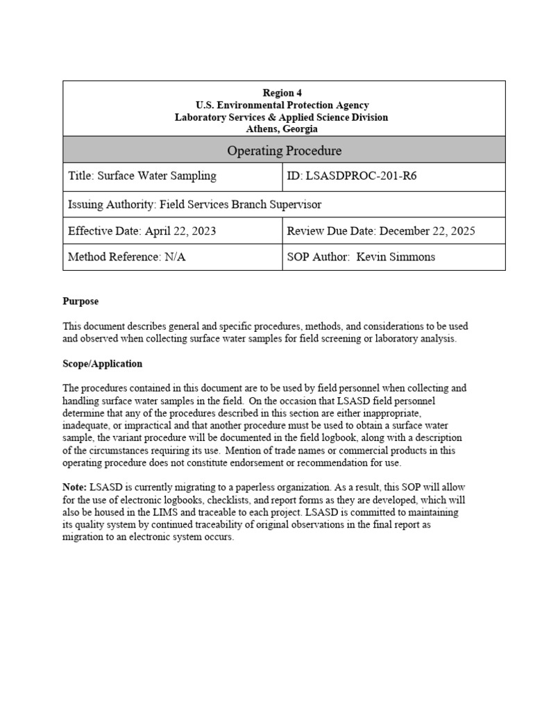 Surface Water Sampling Procedures | PDF | Dangerous Goods | Water