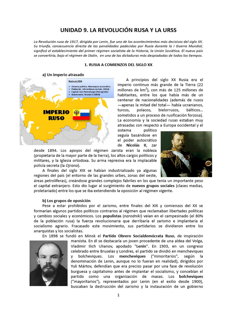 Unidad 9. La Revolución Rusa y La Urss | PDF | Vladimir Lenin ...
