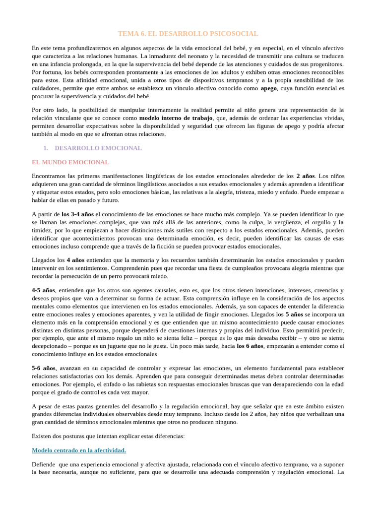 Desarrollo emocional en la infancia | PDF | Teoría de apego | Las emociones