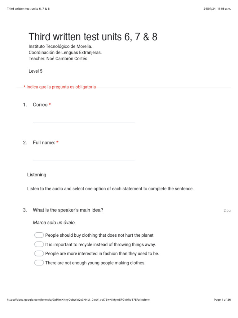 Third Written Test: Units 6-8 Review | PDF