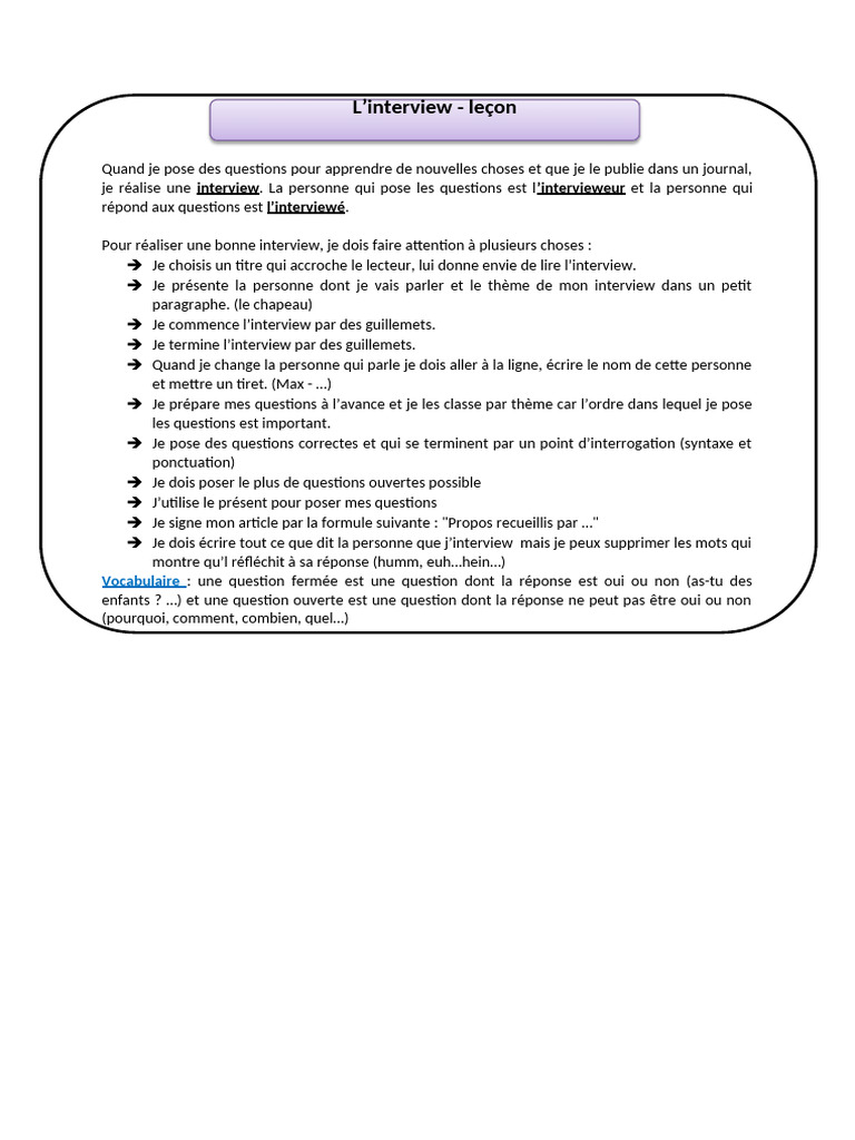 Guide pour réaliser une interview | PDF | Guillemet | Le Petit Chaperon ...