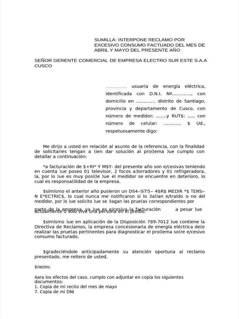 Reclamo por Facturación Excesiva de Luz | PDF