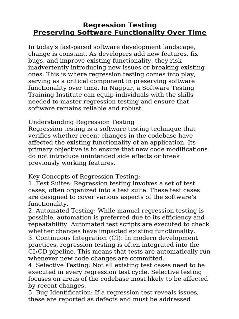 Regression Testing Preserving Software Functionality Over Time | PDF ...