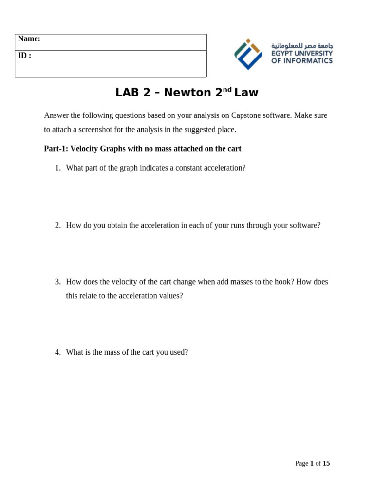 LAB+2_+Newton_2nd_Law | PDF | Force | Velocity